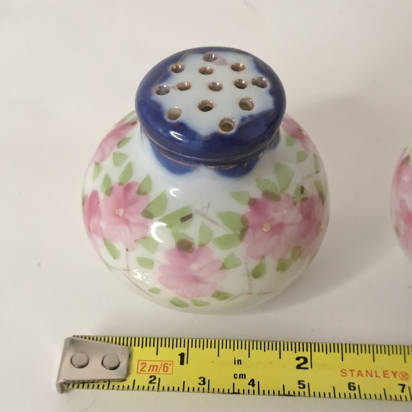 Salt & Pepper Shaker Flower Wild Rose Pink Porcelain Glass Round Antique Vintage - Picture 2 of 5